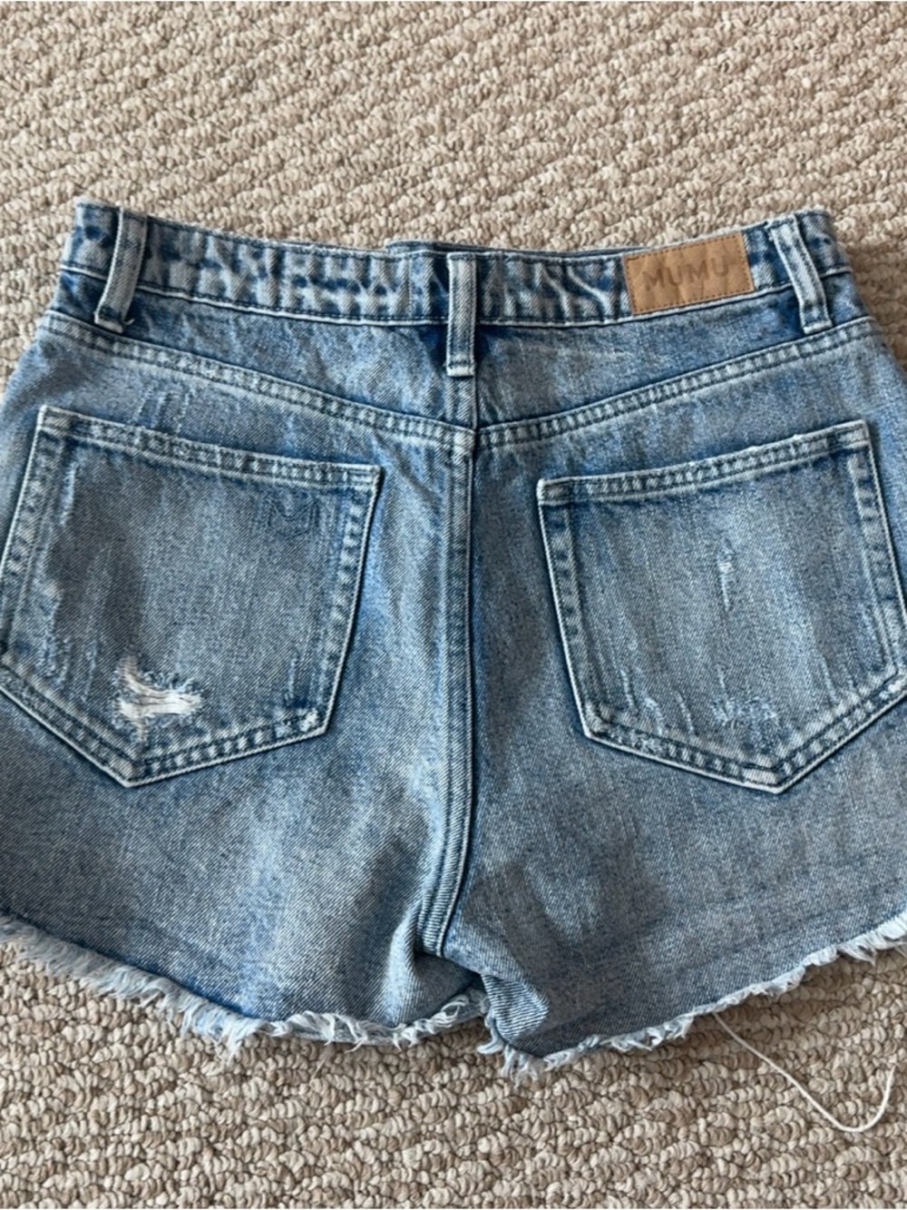 Show Me Your MuMu Light Blue Distressed Denim Shorts